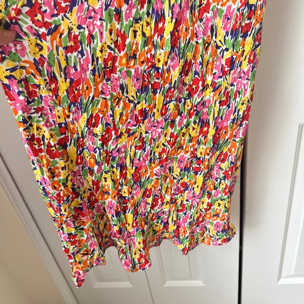 RIXO Floral Print V-Neck Midi Dress Multi Color Puff Sleeve Size 0 - Picture 5 of 8